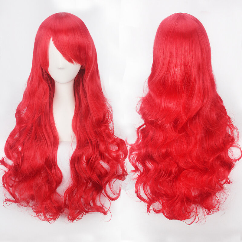 Wig Cosplay Wanita 80CM dengan Rambut Keriting Panjang Wanita Multiwarna Hitam Perak Abu-abu Putih Merah Muda Wig Animasi