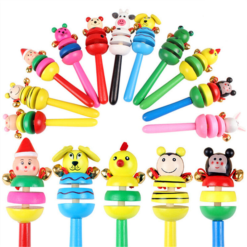 Sonajero de animales coloridos para bebé, campanas de mano para niño, desarrollo Musical, juguetes educativos de madera, juegos divertidos, campanas de cama, 1 unidad