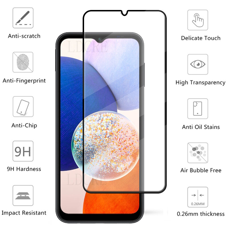 6-in-1 For Samsung A14 Glass For Samsung A14 Glass 9H HD Full Glue Cover Screen Protector For Samsung Galaxy A 14 A14 Lens Glass