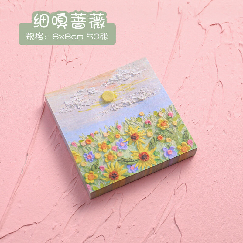 Korean Sticky Notes Oil Painting Color N Times Stickers Ins Beautiful Scenery Student Account Decoration Message Paper Memo Pads