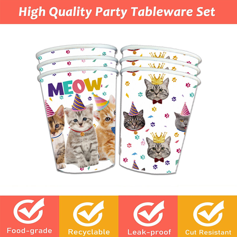 แมว Party Supplies ชุดแมวตกแต่งสำหรับหญิง/ชาย-แมวทิ้งอาหารเย็น Happy วันเกิดแบนเนอร์