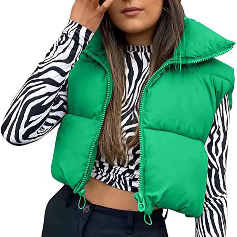 Puffy Vest Women Zip Up New Stand Collar Sleeveless Lightweight Padded Cropped Puffer Quilted Vest Winter Warm Coat Jacket