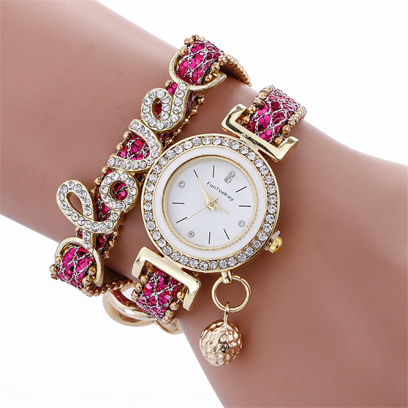 Love Women's Fashion Bracelet  Ladies Watch Analog Crystal Diamond Rhinestone Quartz Wrist Clock Timepiece Gift Horloges Vrouwen