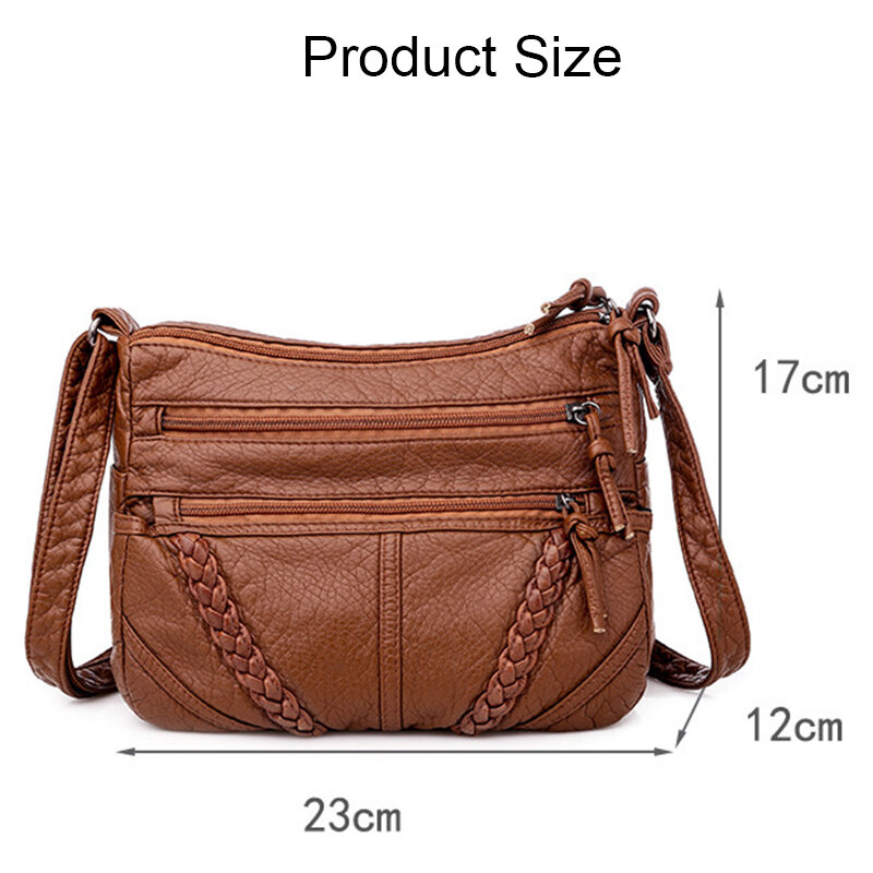 2023 New Designer Crossbody Bag Pu Leather Soft Messenger Bags for Ladies Zipper Wide Shoulder Strap Retro Woman Bag Female Bags