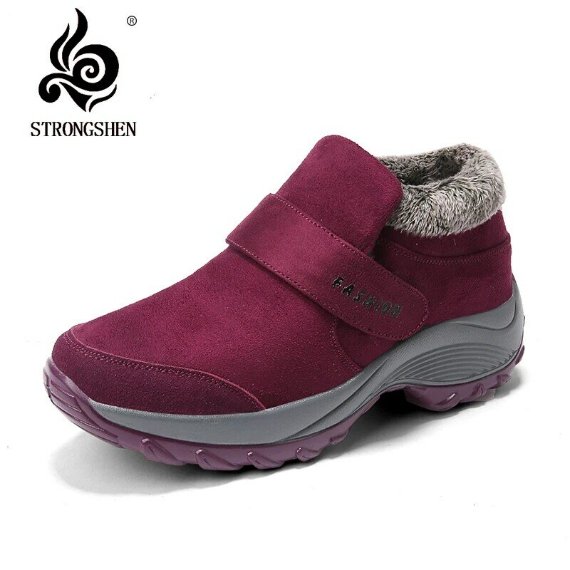 Strongshen sapatos femininos inverno ao ar livre clássico casual antiderrapante resistente ao desgaste tênis de caminhada