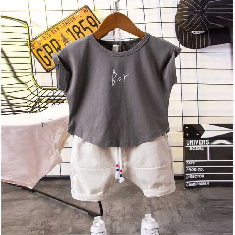 シンプルな服子供のための綿半袖少年セット子供服tシャツパンツ2個のoネック幼児ベビー服