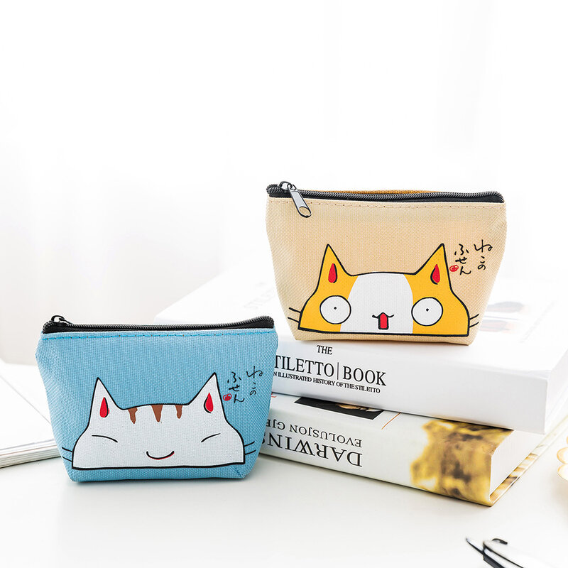 Ins moda tecido bolsa de moedas caso chave criativo bolsa de moedas bonito gato sacos de lona meninas floral impressão mini bolsa carteiras para mulher