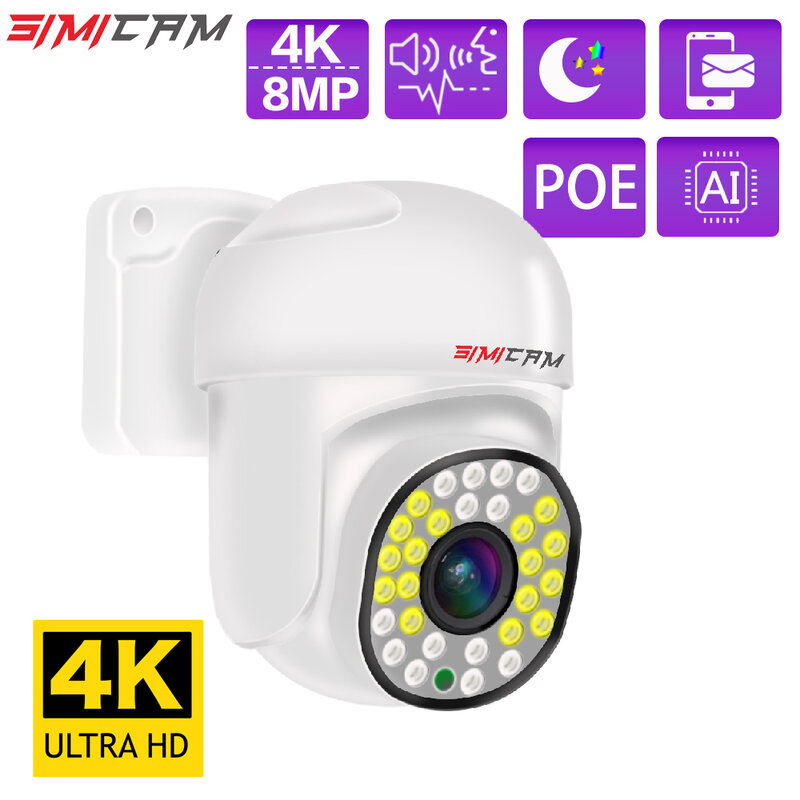 Cámara de videovigilancia 4K POE PTZ, soporte impermeable Onvif con visión nocturna a Color, 3MP/5MP/8MP, seguridad exterior para NVR