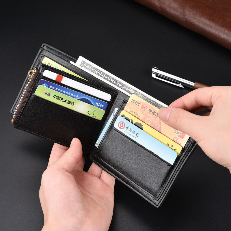 Men's PU Leather Wallet Business Multi-Card Wallet Zipper Coin Purse Credit Card Holder Two-fold Casual Pure Color Short Wallet