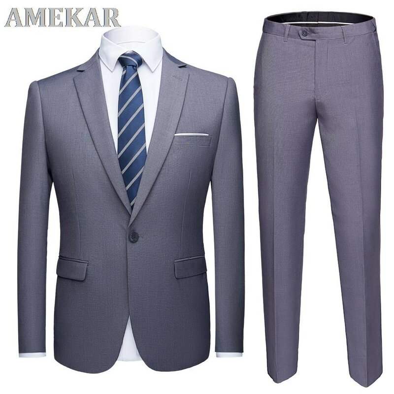 Gute Qualität 2 Stück männer Hochzeit Anzug Männlichen Slim Fit Business Büro Plus Größe Blazer + Hosen Eine Taste männer Anzug Set