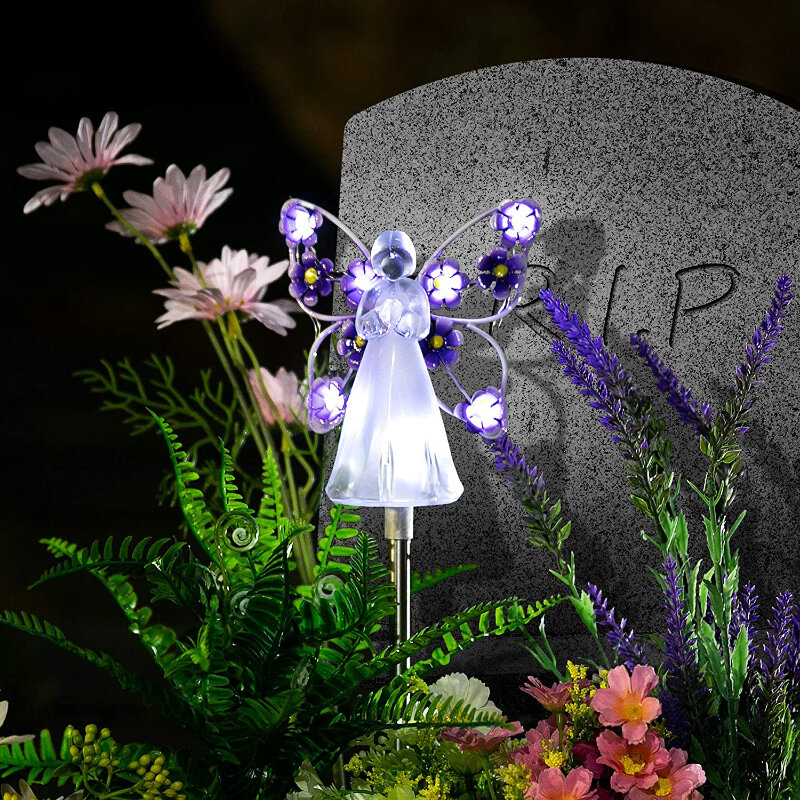 Solar Angel Fairy Lamp Outdoor Waterproof Garden Stake Lamp 7LED Multicolor Landscape Light For Cemetery/Commemorative Gifts