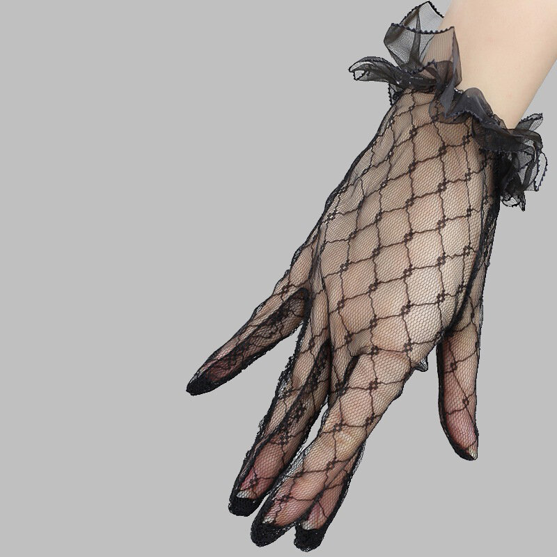 Sexy Lace Sunscreen Silk Gloves y2k Accessories Women Summer Spring Long Solid Black Transparent Elastic Anti-UV Opera Gloves