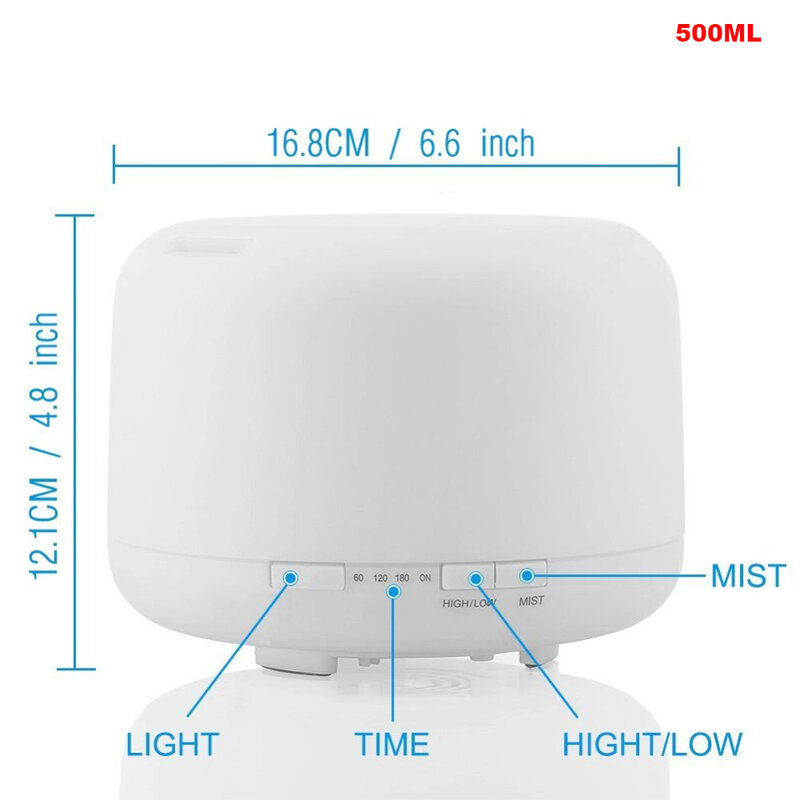Ultrasonic Aroma Oil Humidifier with Lights Essential Color 7 Electric Mist Diffuser Air Aroma Aromatherapy 500ml Maker Diffuser