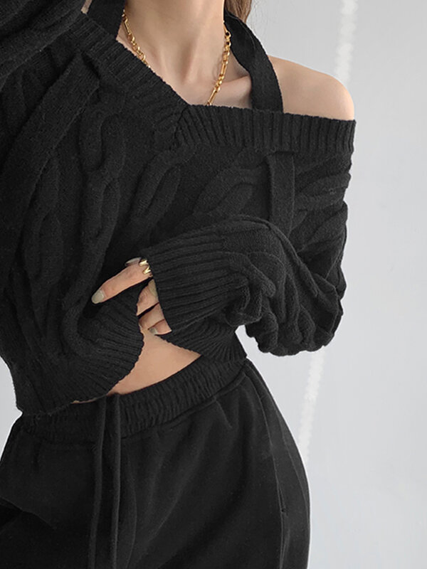 2022 herbst Winter frauen Pullover Gewinde Streifen Gestrickte Pullover Frauen Winter Neck Top Langarm Koreanische Mode Y2k Kleidung