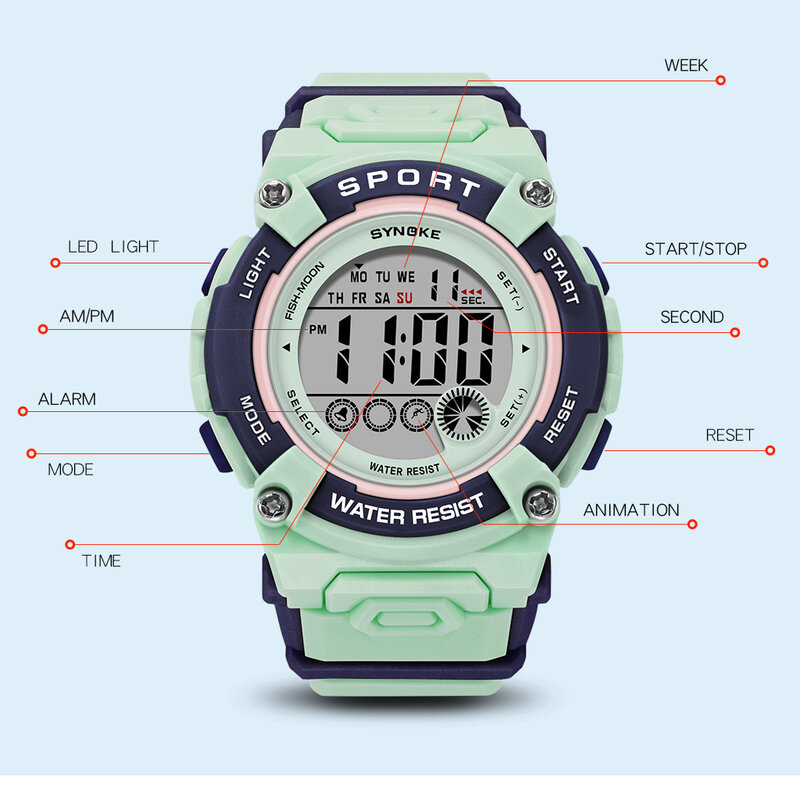 SYNOKE-reloj deportivo para niños, pulsera con alarma luminosa, resistente al agua, electrónico, con personalidad, para estudiantes