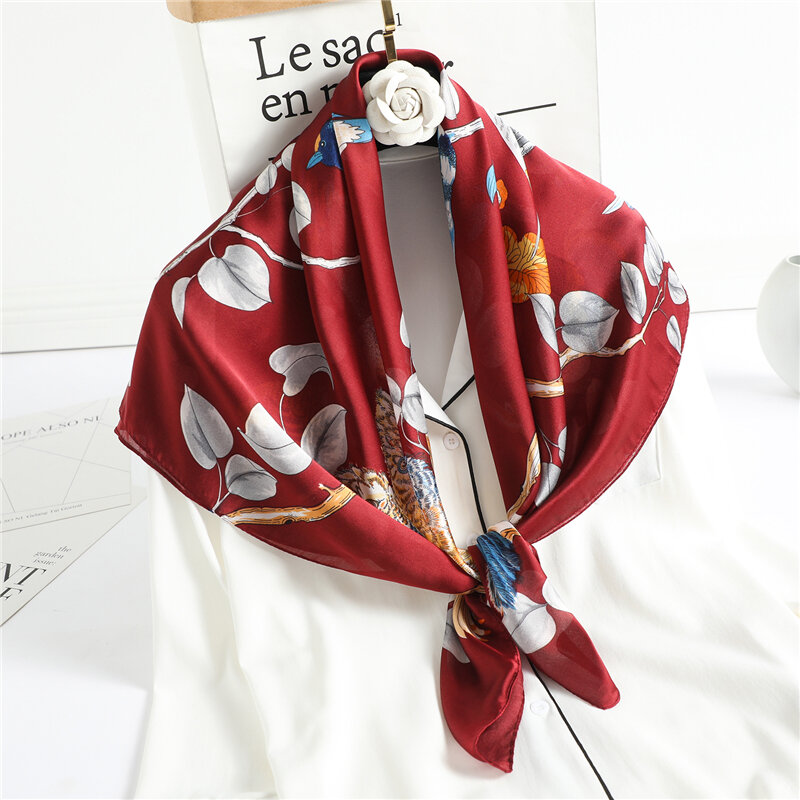 Foulard carré en Satin de soie pour femmes, 90cm, Bandana, cravate, mode, sac, châle, Turban