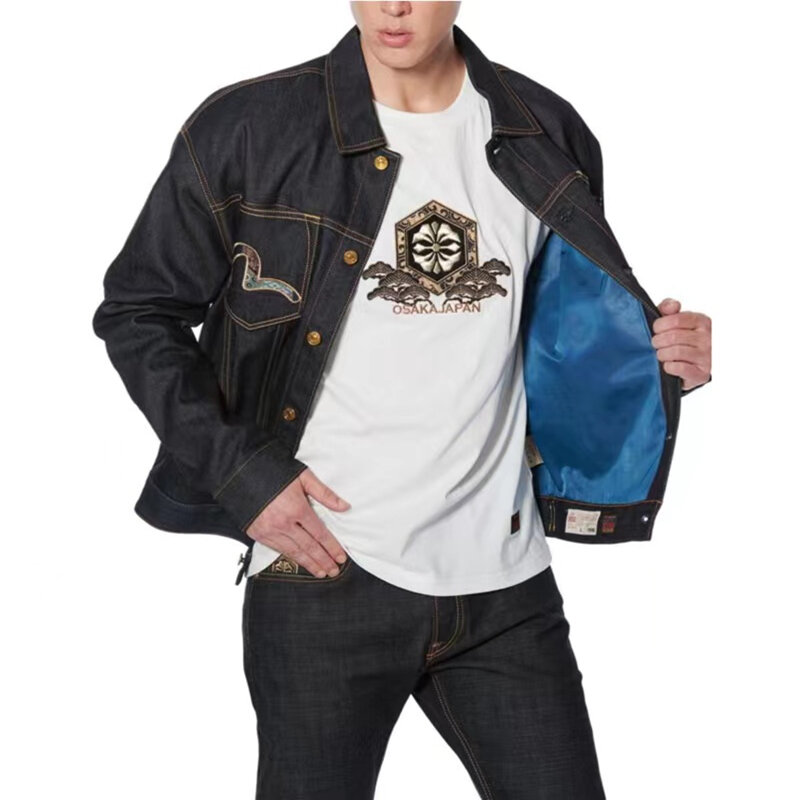 2022 nowa żakardowa haftowana japońska kurtka męska drukuj mewa Logo Top Jeans wysokiej jakości koszulka dżinsy