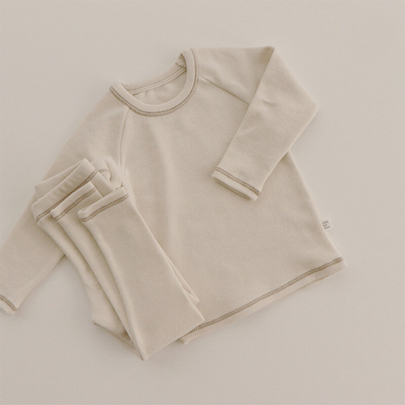 Cor sólida pijamas para crianças roupa interior térmica do bebê longo johns conjuntos de roupas da criança menino menina inferior roupas quentes 2022 novo