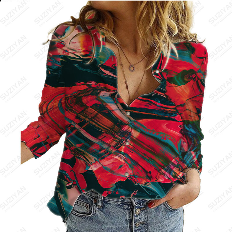 Women'S Fashion Printed Tops Loose Women Shirts Casual Long Sleeve Tops Casual Work Wear Blouses Temperament Top