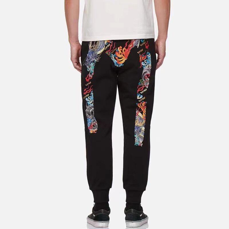 Повседневные брюки в японском стиле, спортивные штаны в стиле хип-хоп с мульти-логотипом и принтом M, хлопковые длинные черные брюки на осень