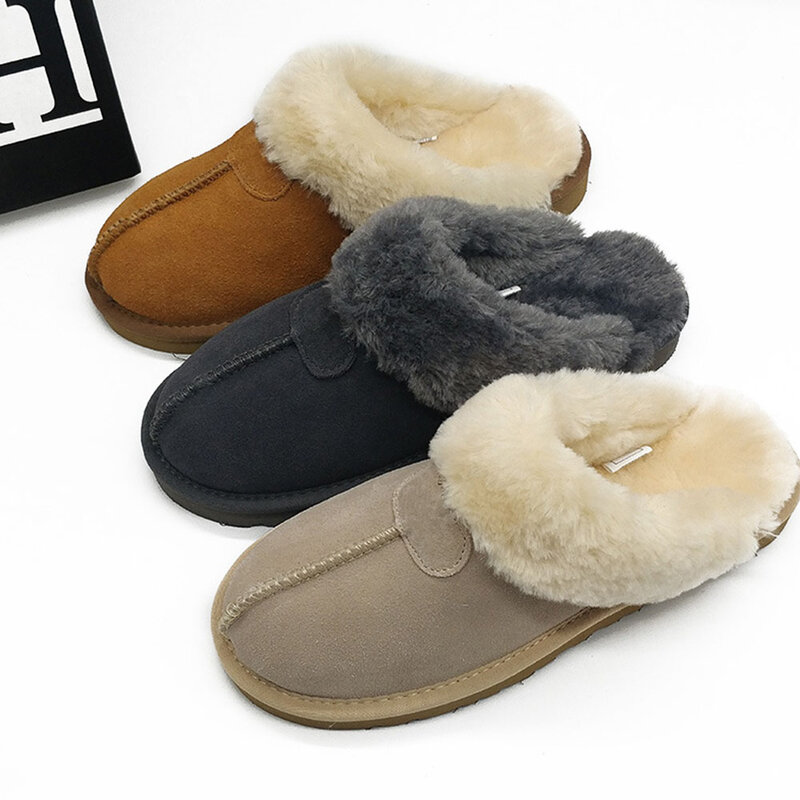 Pantofole piatte per la casa calde in peluche in vera pelle pantofole invernali morbide e comode leggere scarpe in cotone da donna peluche per interni