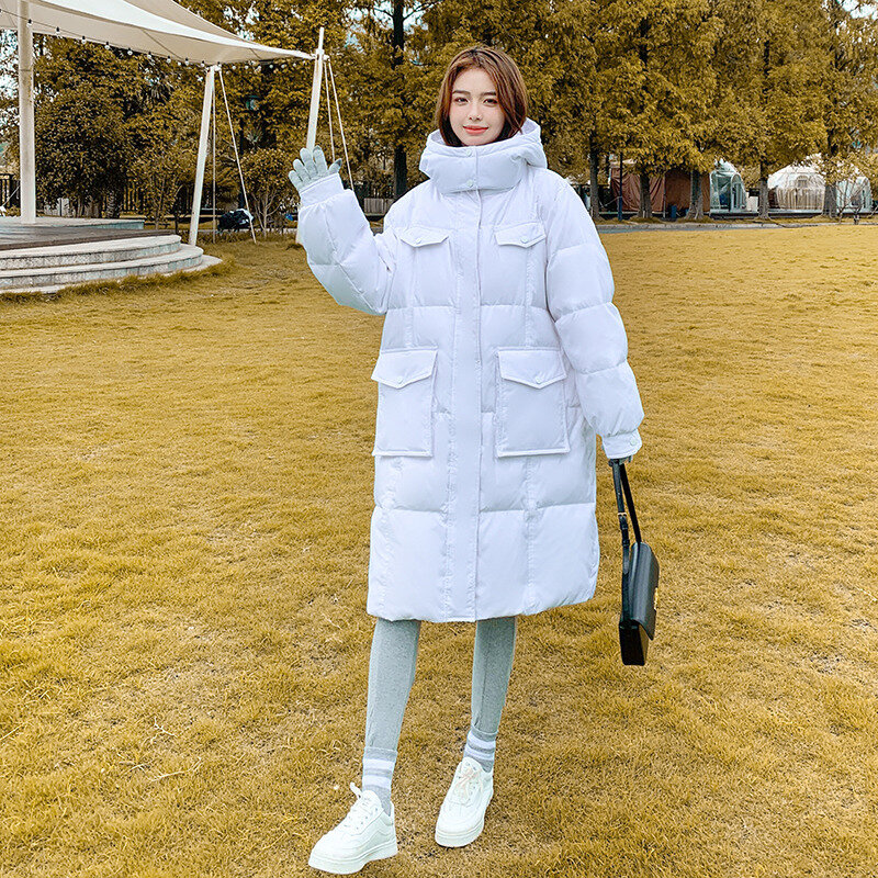 Mit kapuze Unten Jacke Winter Plus Größe Frauen Koreanische Version Rot Lange Leichte Thermische Warme Winddicht Flauschigen Weichen Jacken Mantel