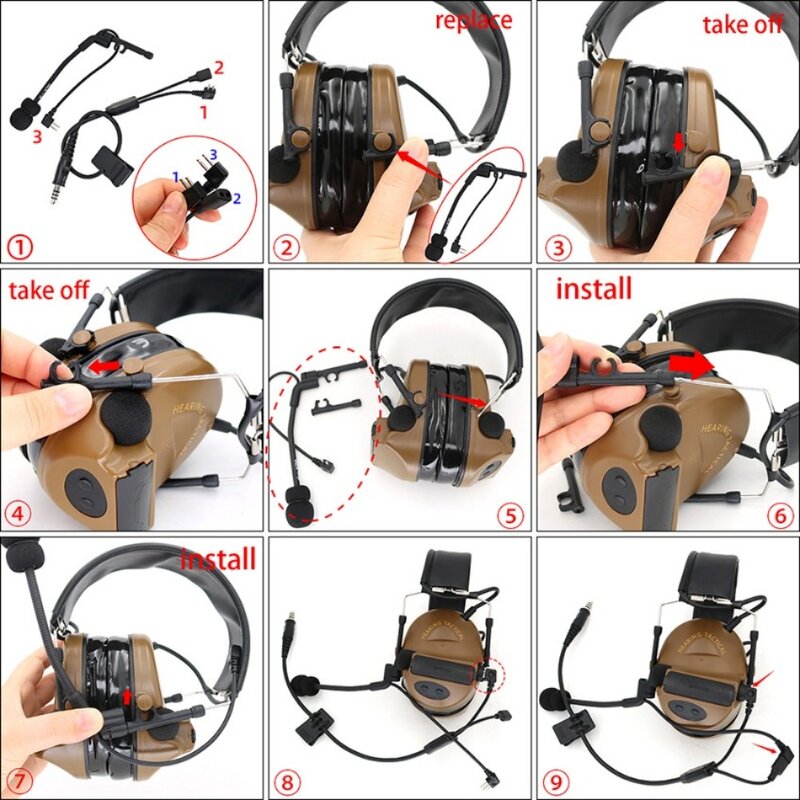 Комплект кабелей для наушников с микрофоном и штекером Peltor Ptt Kenwood