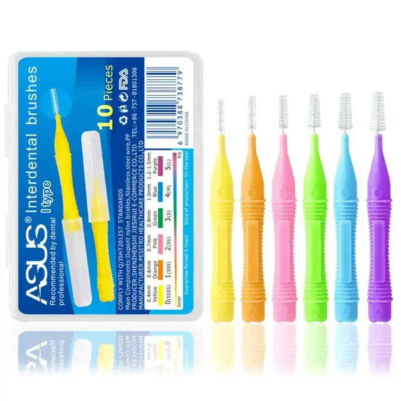 Escovas Interdentais para Cuidados de Saúde, Tooth Push-Pull, Remove Alimentos e Placa, Ferramenta de Higiene Oral dos Dentes Melhores, 0,6-1,5mm, 10PCs