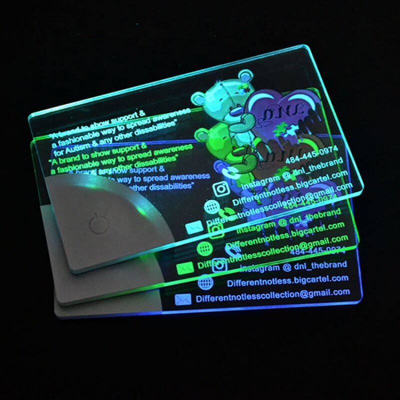 Linli-بطاقة عمل فاخرة ، شعار طباعة مخصص ، الاكريليك LED بطاقة الأعمال ، شخصية النقش بالليزر ، ضوء فريد من نوعه