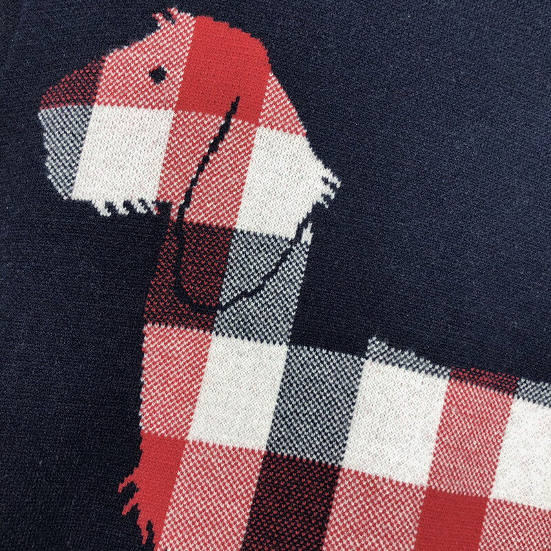 TB THOM-백 강아지 프린트 스웨터, 가을/겨울 패션 브랜드 의류, 클래식 4 바 스트라이프 풀오버 코트, 고품질 스웨터