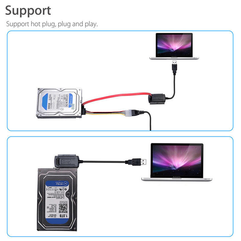 USB 2.0 Sang SATA PATA IDE Cáp Ổ Cứng Adapter Chuyển Đổi Bộ 2.5 SSD 3.5 Inch Với Bên Ngoài AC bộ Chuyển Đổi Nguồn Điện