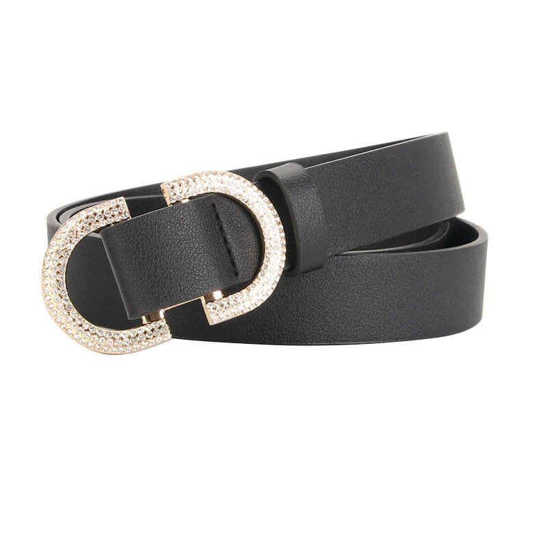 جديد الموضة حزام النساء دائرة الماس تزيين مشبك بولي Leather المواد الجلدية حزام الإناث نمط غير رسمي الخصر أنيقة