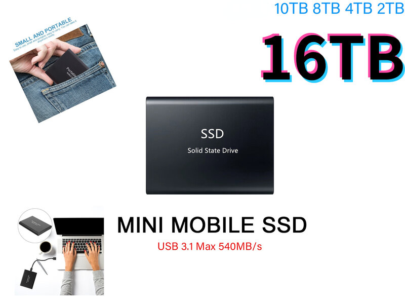 M.2 Ổ Cứng Thể Rắn SSD Di Động Ban Đầu Ngoài Cho Máy Tính Laptop Thiết Bị Lưu Trữ USB 3.1 8TB 16TB Ổ Cứng Di Động