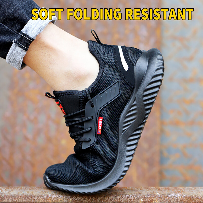 Buty robocze bhp przeciwzmarszczkowe stalowe palce odporne na przebicie konstrukcja lekkie oddychające sneakersy buty mężczyźni kobiety są lekkie