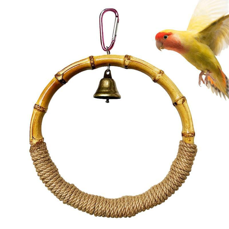 Bird Ring Swing Bamboo Bird Toy Bird Cage Accessories Sling Ring Swing Toy With Bell Parakeet Parrot Swing Chewing Toy