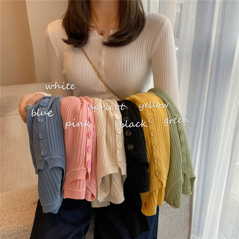 Pull tricoté avec col en v pour femme, manches longues, boutons, qualité féminine, collection automne-hiver 2022