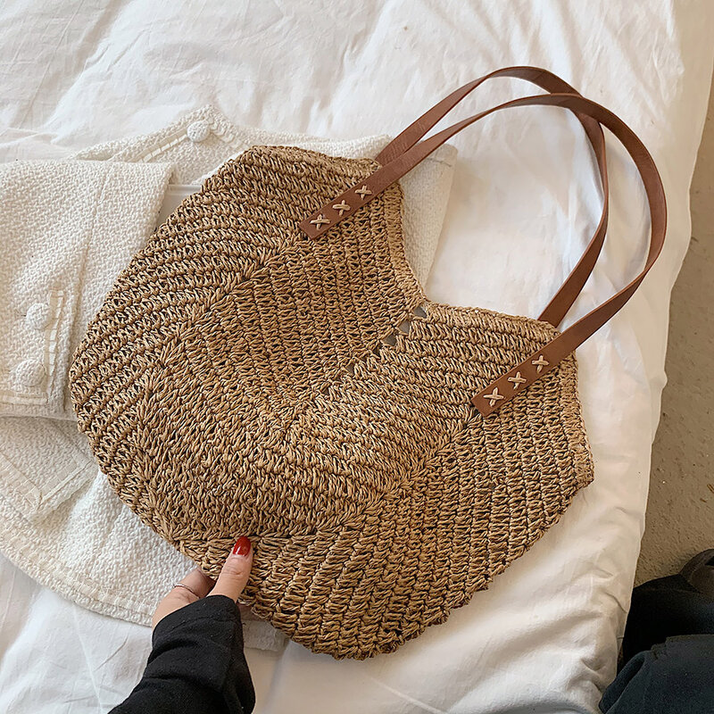 Summer Women Straw Tote Bags Hand Woven Shoulder Bag Female Beach Vacation Travel Hollow Trend Exquisite Brand Designer Handbags