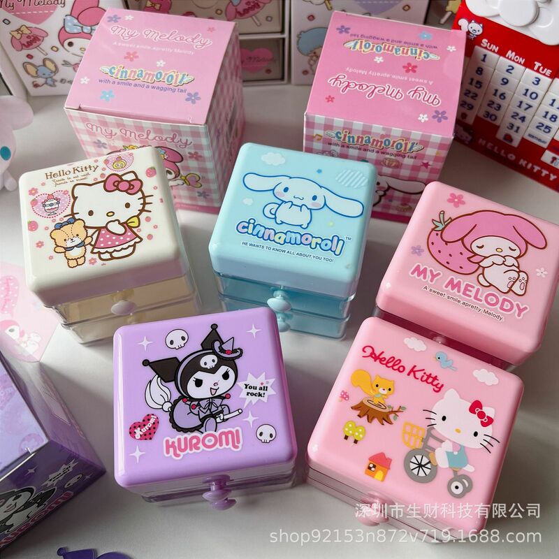 Caja de almacenamiento de dibujos animados Sanrio, caja de clasificación de joyería de doble capa, bonita, My Melody, Cinnamoroll, Kt Cat