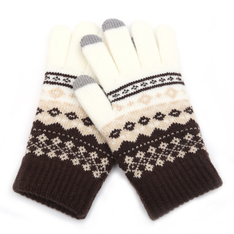 Winter Mannen/Vrouwen Warm Jacquard Stretch Gebreide Handschoenen Vrouwelijke Afdrukken Magic Accessoires Wol Volledige Vinger Handschoenen Dikker Wanten