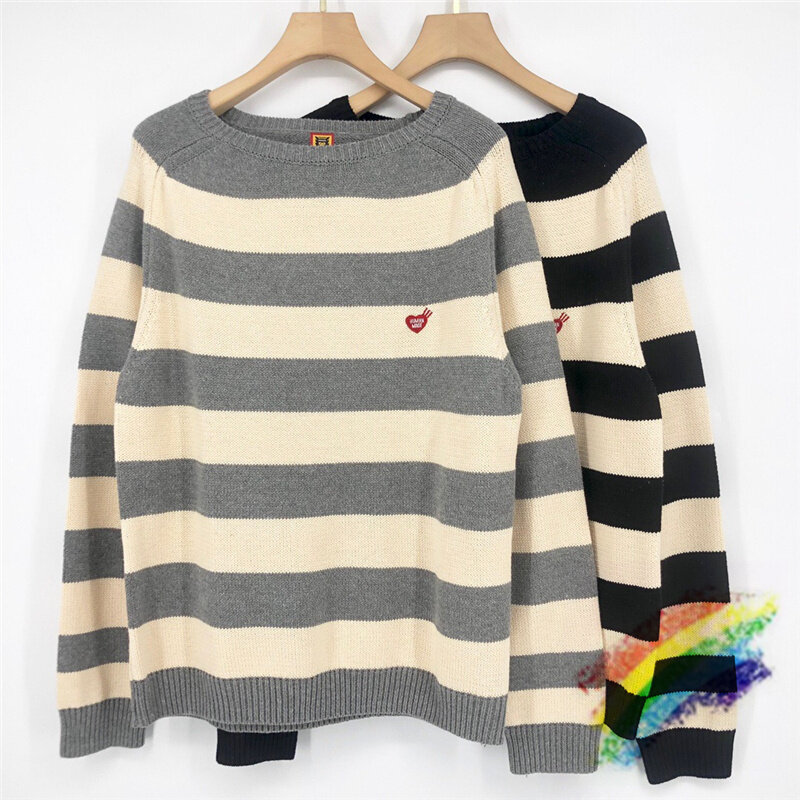 Мужской/женский свитер в полоску, черный/серый/черный/серый цвет