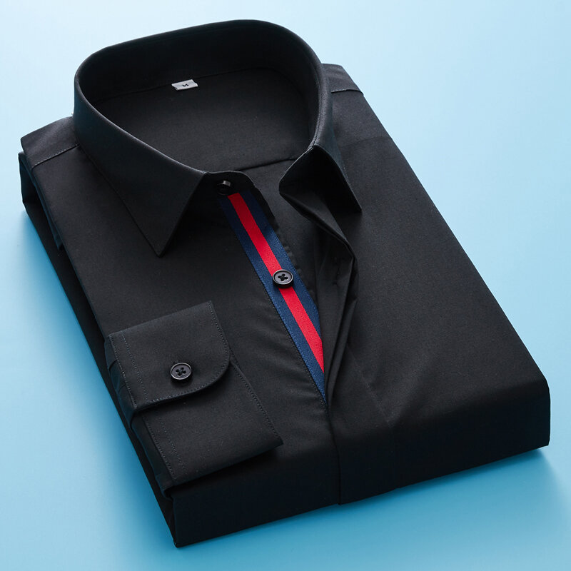 2022 Nieuwe Borduren Casual Shirts Mannen Merk Kleding Lange Mouw Slim Fit Solid Mannelijk Overhemd Top Kwaliteit Wit En Zwart