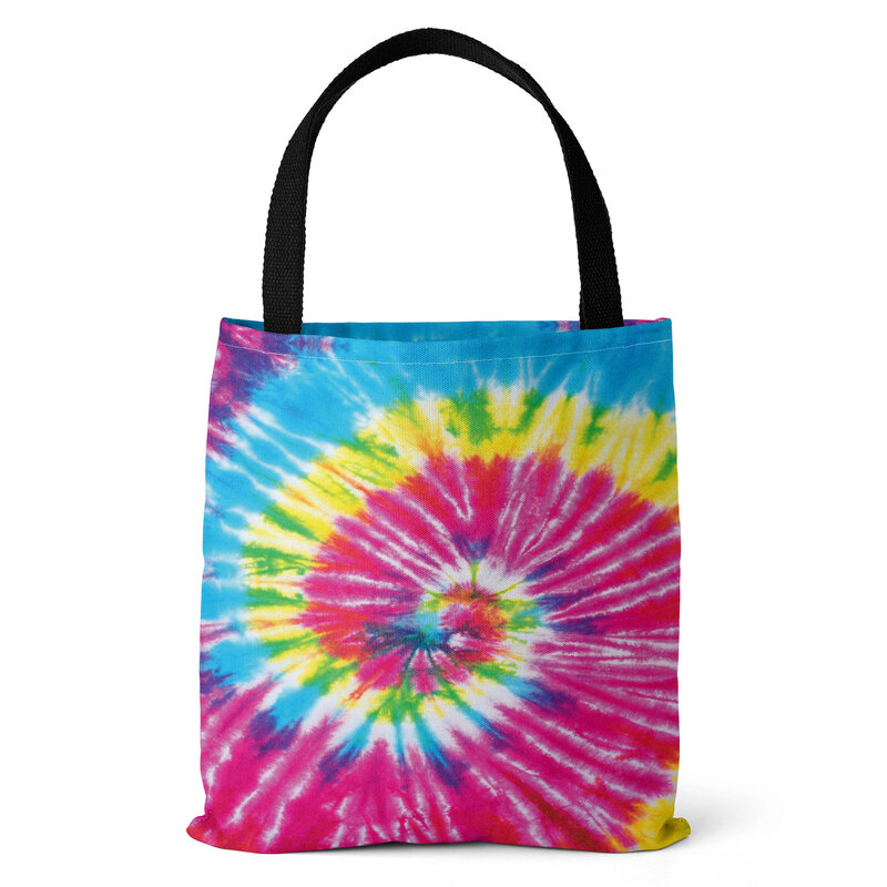 Women's Canvas Fashion Tote Grocery Shopping Eco Bag Bright Color Red Tie-dyed Painting Black Shoulder Strap Casual Street Style