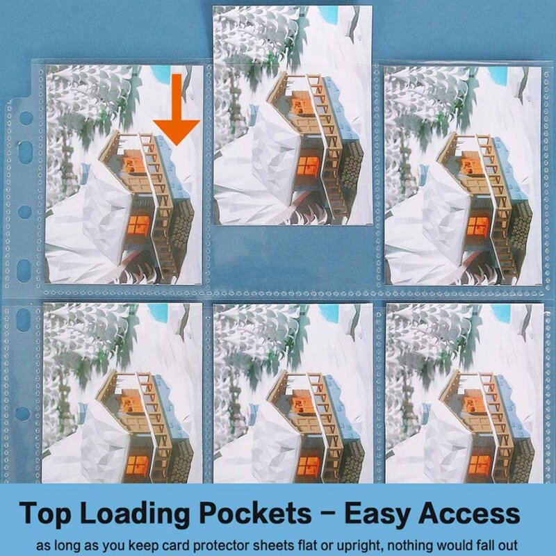 جيوب على الوجهين صفحات بطاقة التداول الأكمام 9-Pocket واضح البلاستيك لعبة بطاقة حماة لتناسب 3 حلقة الموثق