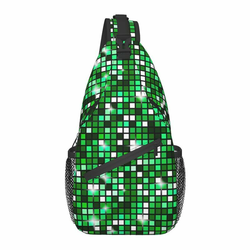 Casual Emerald Green Disco Ball Glitter Sling Bag for Cycling Camping Men's Chest Crossbody Backpack Shoulder Daypack