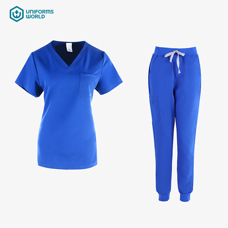 Uniformes mundo feminino esfrega define oito bolso enfermeira esfrega v-neck esfrega topo & yoga jogger esfrega calças enfermeira workwear