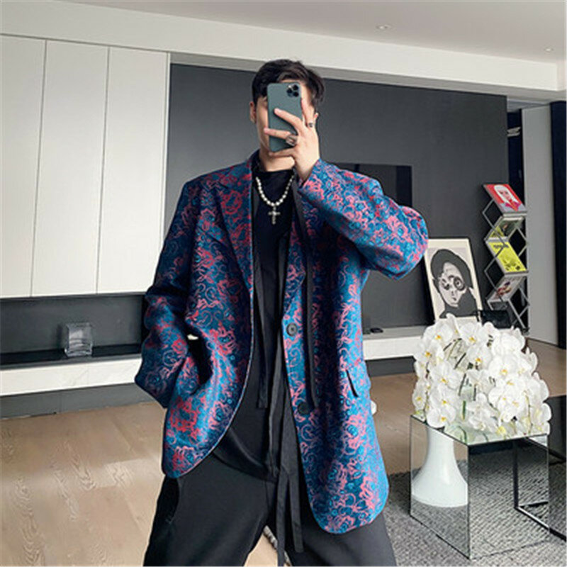 Мужской Блейзер, винтажный пиджак с 3D цветами, однобортный Свободный Повседневный мужской жакет, молодежная одежда в Корейском стиле для ос...