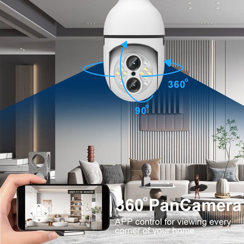 LLSEE HD 5MP Dual Lens Wireless Wifi Lamp Automatic Video Tracking 10x Zoom Night Vision IP Smart CCTV Camera