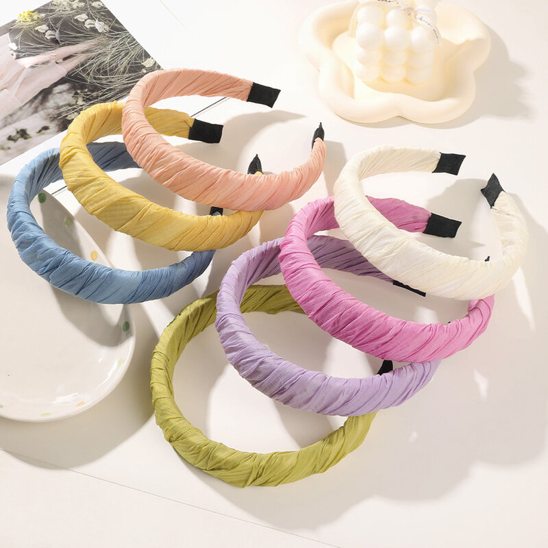 Hair Accessories Cloth Hair Bands With Sponge Padded Headband Headwear Wrinkle Hair Band Wide Hairband Solid Color Hairbands