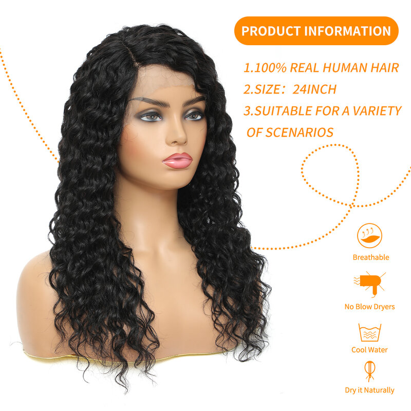 Peluca de cabello humano 100% Real para mujeres negras, postizo de encaje Frontal de onda profunda, transparente, suizo, rizado, 13x4