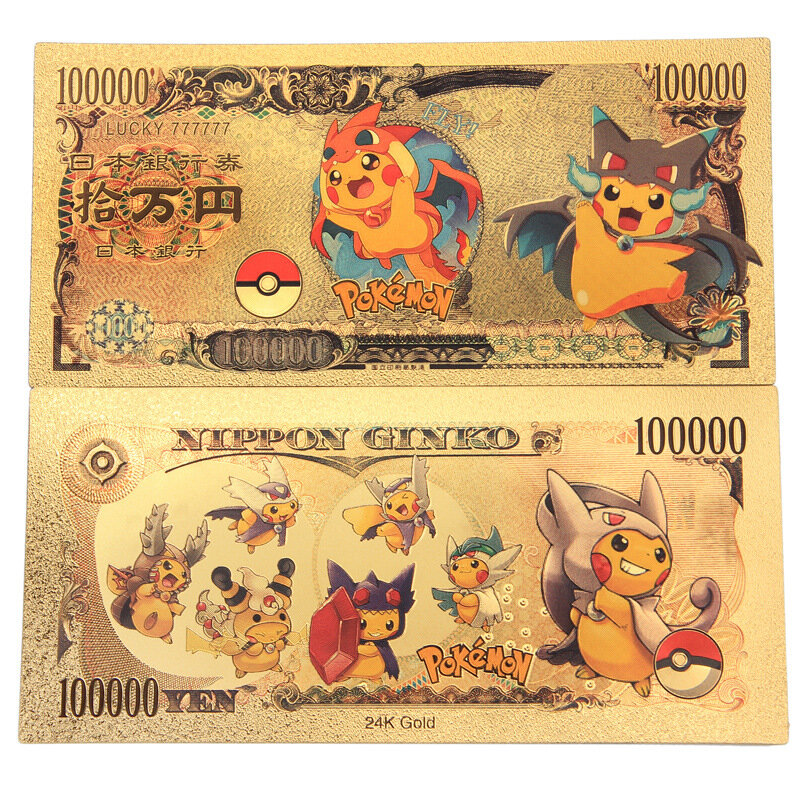 Pokemon Manga Pikachu Gold Commemorative Banknote Cards Anime Collection Peripherals Best Gifts Toys For Children